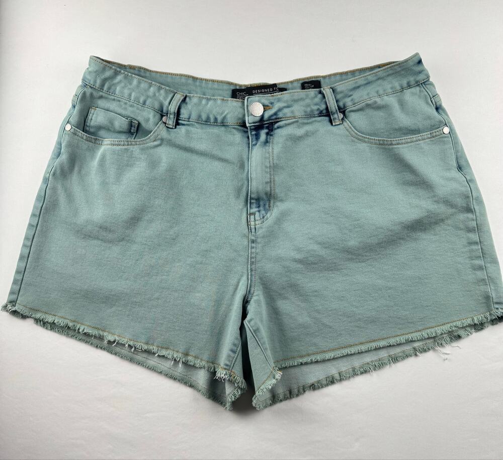 City Chic Harley Mid Rise Denim Shorts Size 18 Blue Green